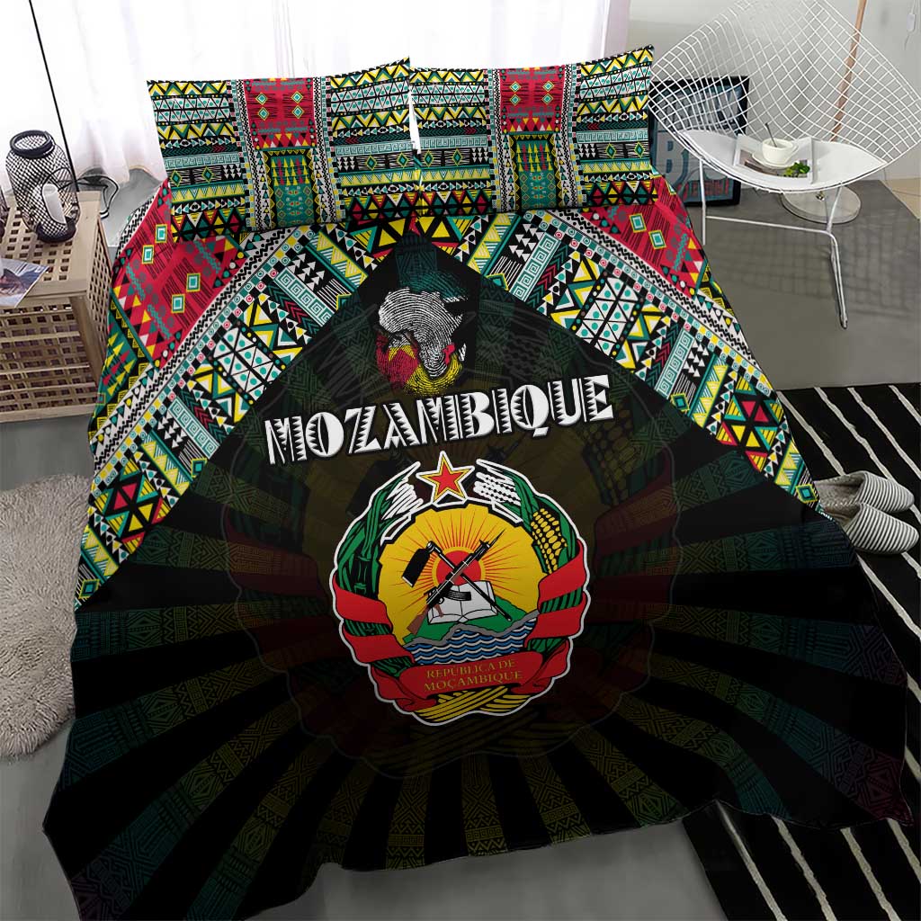 Mozambique Roots Bedding Set African Map in Fingerprint and Tribal Colors
