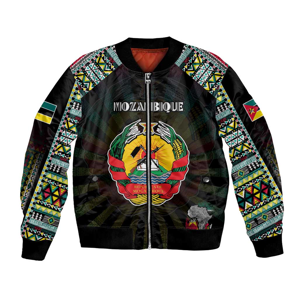 Personalized Mozambique Roots Bomber Jacket African Map in Fingerprint and Tribal Colors