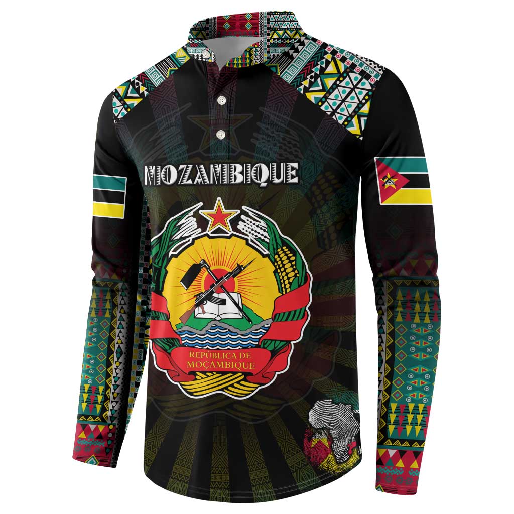 Personalized Mozambique Roots Button Sweatshirt African Map in Fingerprint and Tribal Colors
