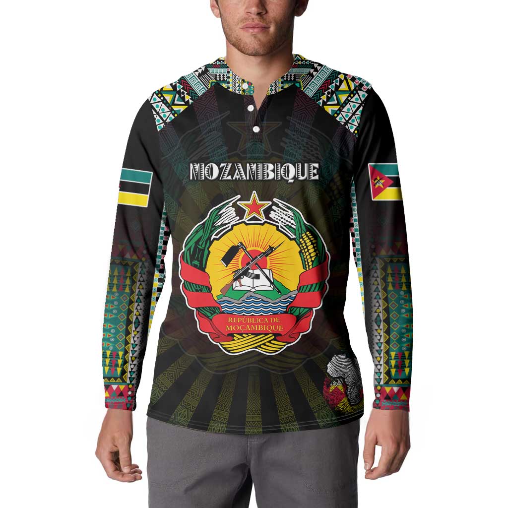 Personalized Mozambique Roots Button Sweatshirt African Map in Fingerprint and Tribal Colors