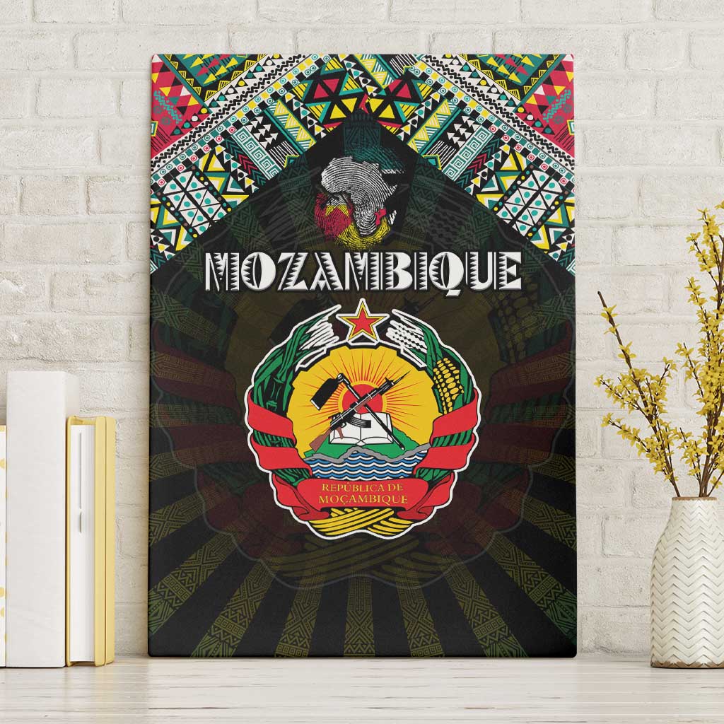 Mozambique Roots Canvas Wall Art African Map in Fingerprint and Tribal Colors
