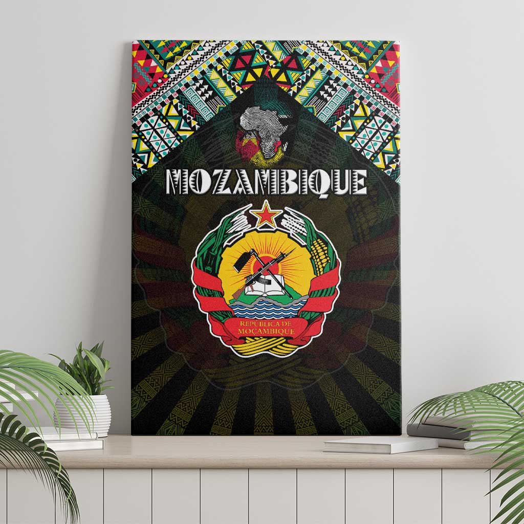 Mozambique Roots Canvas Wall Art African Map in Fingerprint and Tribal Colors