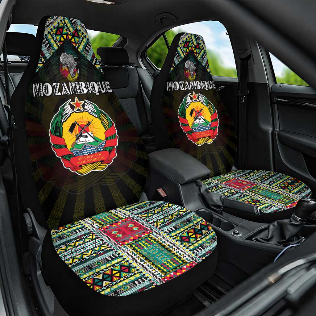 Mozambique Roots Car Seat Cover African Map in Fingerprint and Tribal Colors