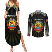 Personalized Mozambique Roots Couples Matching Summer Maxi Dress and Long Sleeve Button Shirt African Map in Fingerprint and Tribal Colors