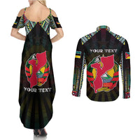 Personalized Mozambique Roots Couples Matching Summer Maxi Dress and Long Sleeve Button Shirt African Map in Fingerprint and Tribal Colors