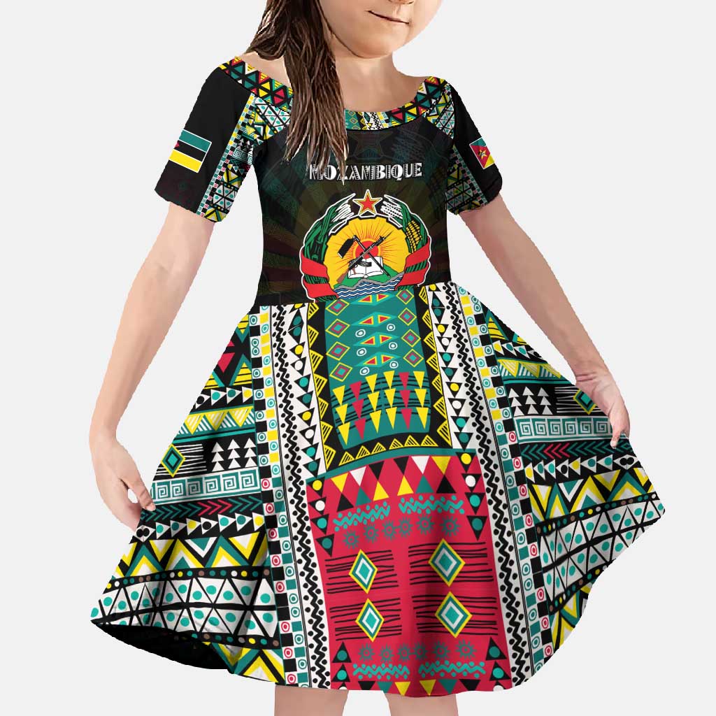 Personalized Mozambique Roots Family Matching Long Sleeve Bodycon Dress and Hawaiian Shirt African Map in Fingerprint and Tribal Colors