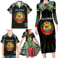 Personalized Mozambique Roots Family Matching Long Sleeve Bodycon Dress and Hawaiian Shirt African Map in Fingerprint and Tribal Colors