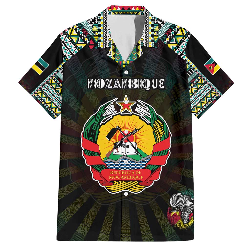Personalized Mozambique Roots Family Matching Long Sleeve Bodycon Dress and Hawaiian Shirt African Map in Fingerprint and Tribal Colors