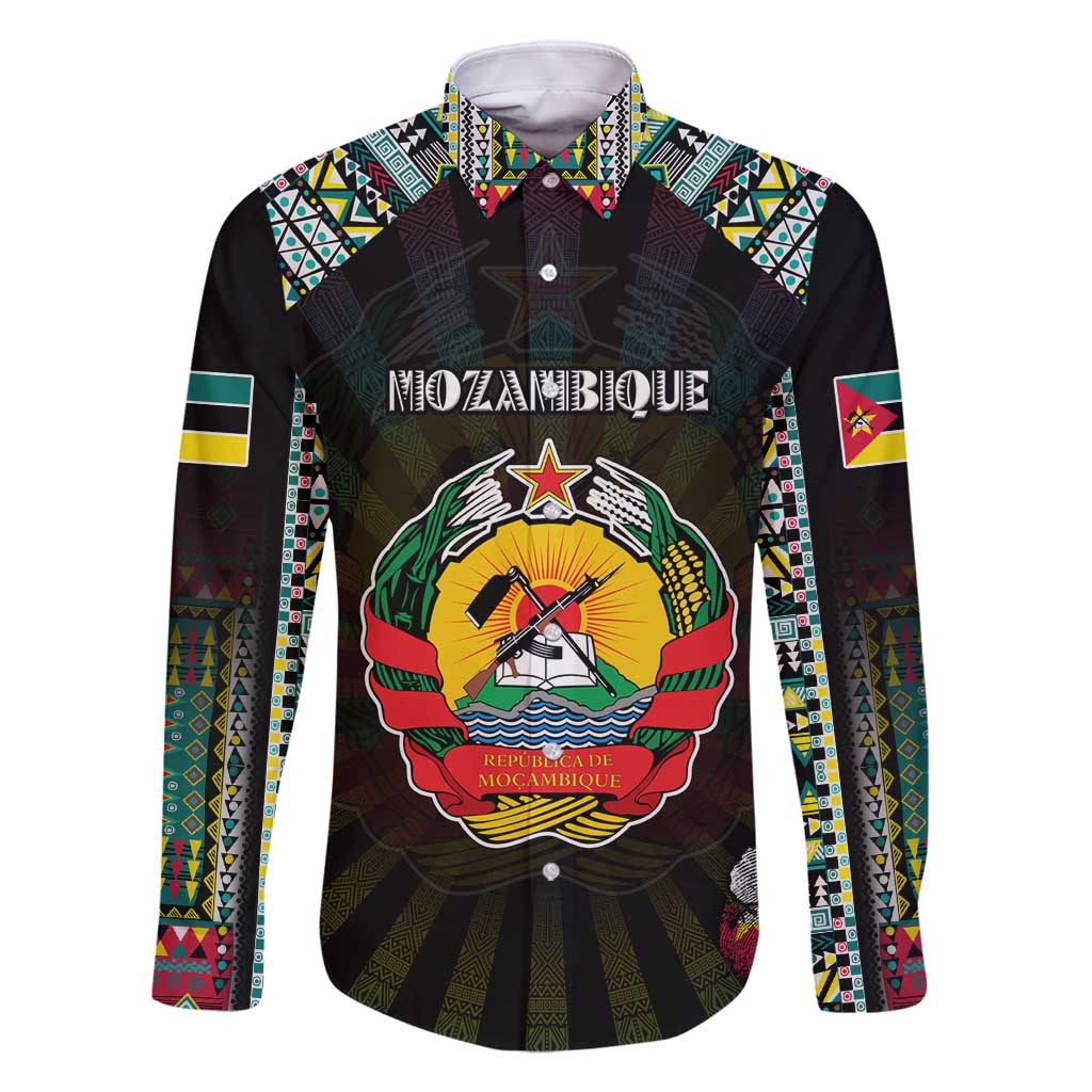 Personalized Mozambique Roots Family Matching Long Sleeve Bodycon Dress and Hawaiian Shirt African Map in Fingerprint and Tribal Colors