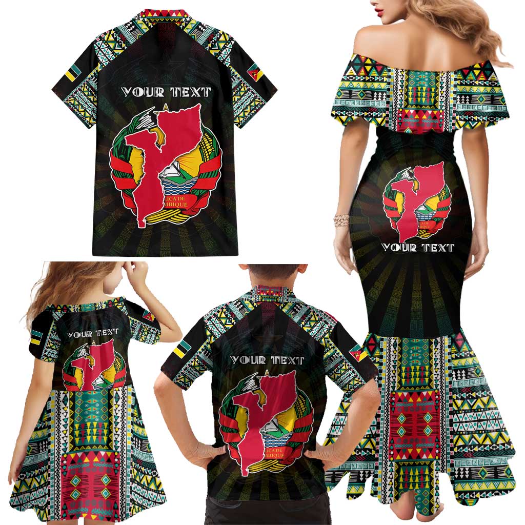 Personalized Mozambique Roots Family Matching Mermaid Dress and Hawaiian Shirt African Map in Fingerprint and Tribal Colors