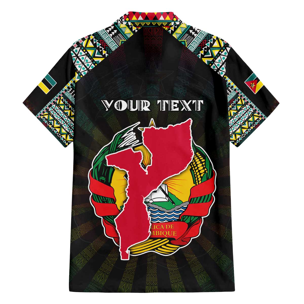 Personalized Mozambique Roots Family Matching Off The Shoulder Long Sleeve Dress and Hawaiian Shirt African Map in Fingerprint and Tribal Colors