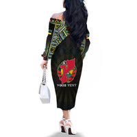 Personalized Mozambique Roots Family Matching Off The Shoulder Long Sleeve Dress and Hawaiian Shirt African Map in Fingerprint and Tribal Colors