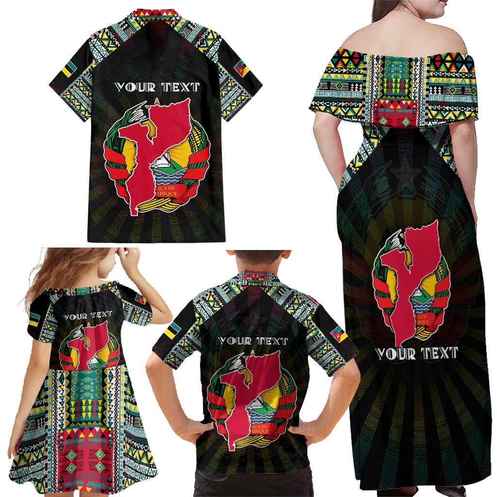 Personalized Mozambique Roots Family Matching Off Shoulder Maxi Dress and Hawaiian Shirt African Map in Fingerprint and Tribal Colors