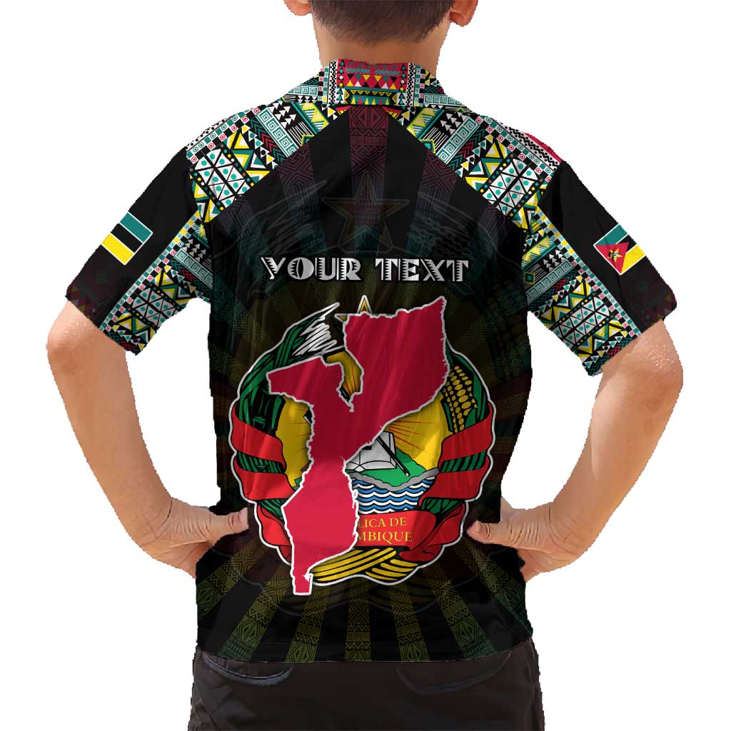 Personalized Mozambique Roots Family Matching Off Shoulder Short Dress and Hawaiian Shirt African Map in Fingerprint and Tribal Colors
