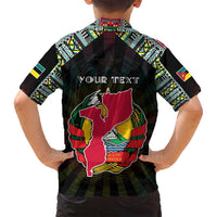 Personalized Mozambique Roots Family Matching Off Shoulder Short Dress and Hawaiian Shirt African Map in Fingerprint and Tribal Colors