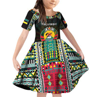 Personalized Mozambique Roots Family Matching Off Shoulder Short Dress and Hawaiian Shirt African Map in Fingerprint and Tribal Colors