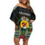 Personalized Mozambique Roots Family Matching Off Shoulder Short Dress and Hawaiian Shirt African Map in Fingerprint and Tribal Colors