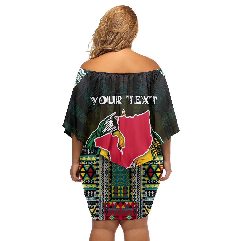 Personalized Mozambique Roots Family Matching Off Shoulder Short Dress and Hawaiian Shirt African Map in Fingerprint and Tribal Colors