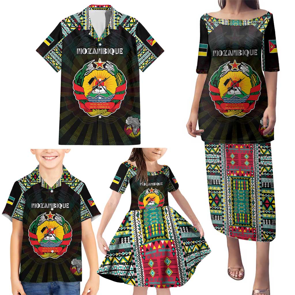 Personalized Mozambique Roots Family Matching Puletasi and Hawaiian Shirt African Map in Fingerprint and Tribal Colors