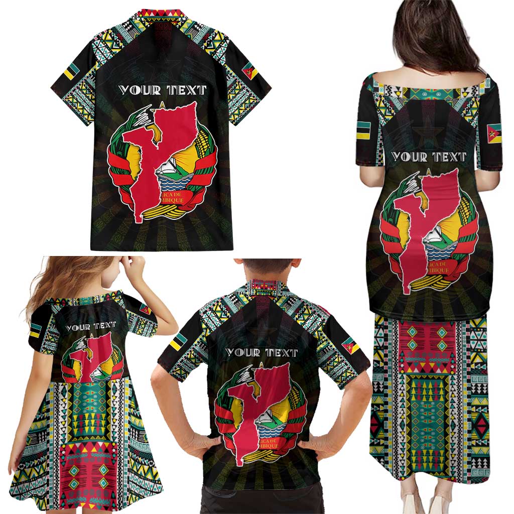 Personalized Mozambique Roots Family Matching Puletasi and Hawaiian Shirt African Map in Fingerprint and Tribal Colors