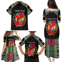 Personalized Mozambique Roots Family Matching Puletasi and Hawaiian Shirt African Map in Fingerprint and Tribal Colors
