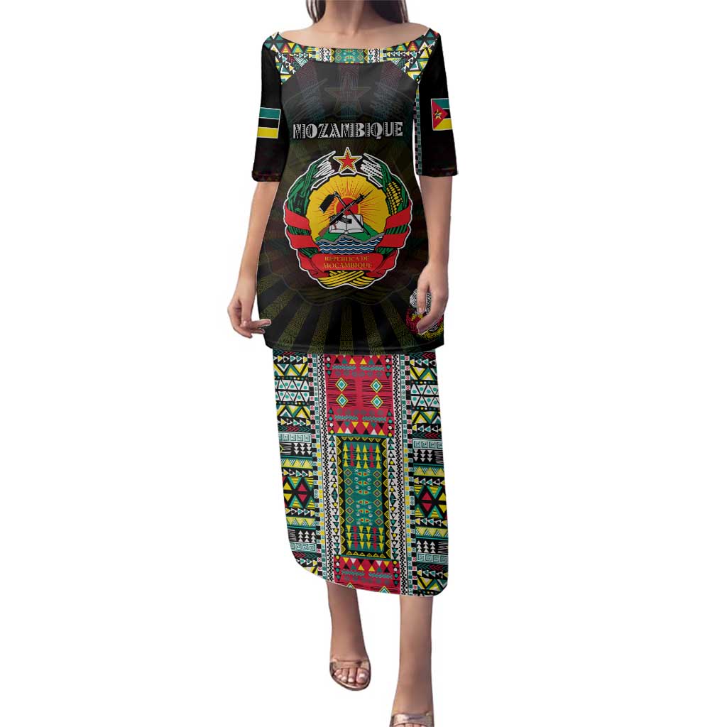 Personalized Mozambique Roots Family Matching Puletasi and Hawaiian Shirt African Map in Fingerprint and Tribal Colors