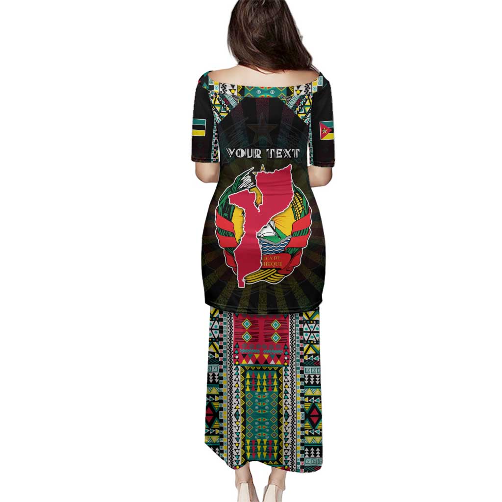 Personalized Mozambique Roots Family Matching Puletasi and Hawaiian Shirt African Map in Fingerprint and Tribal Colors