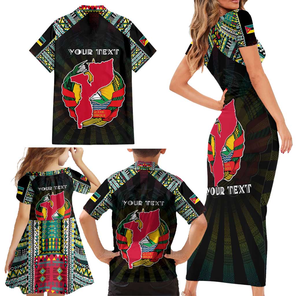 Personalized Mozambique Roots Family Matching Short Sleeve Bodycon Dress and Hawaiian Shirt African Map in Fingerprint and Tribal Colors