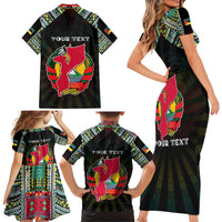 Personalized Mozambique Roots Family Matching Short Sleeve Bodycon Dress and Hawaiian Shirt African Map in Fingerprint and Tribal Colors