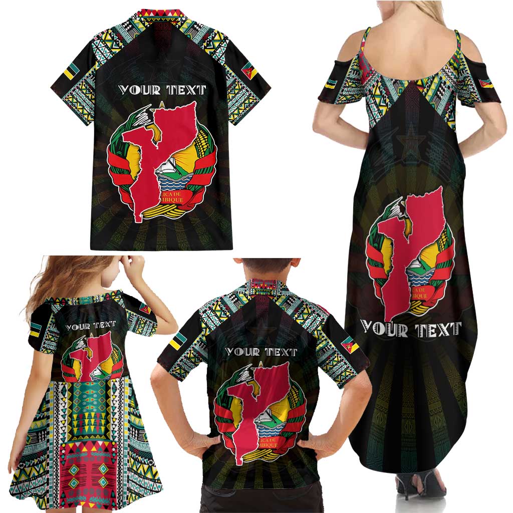 Personalized Mozambique Roots Family Matching Summer Maxi Dress and Hawaiian Shirt African Map in Fingerprint and Tribal Colors