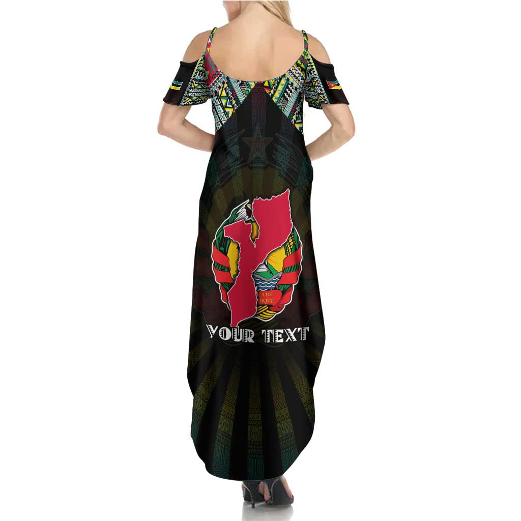 Personalized Mozambique Roots Family Matching Summer Maxi Dress and Hawaiian Shirt African Map in Fingerprint and Tribal Colors