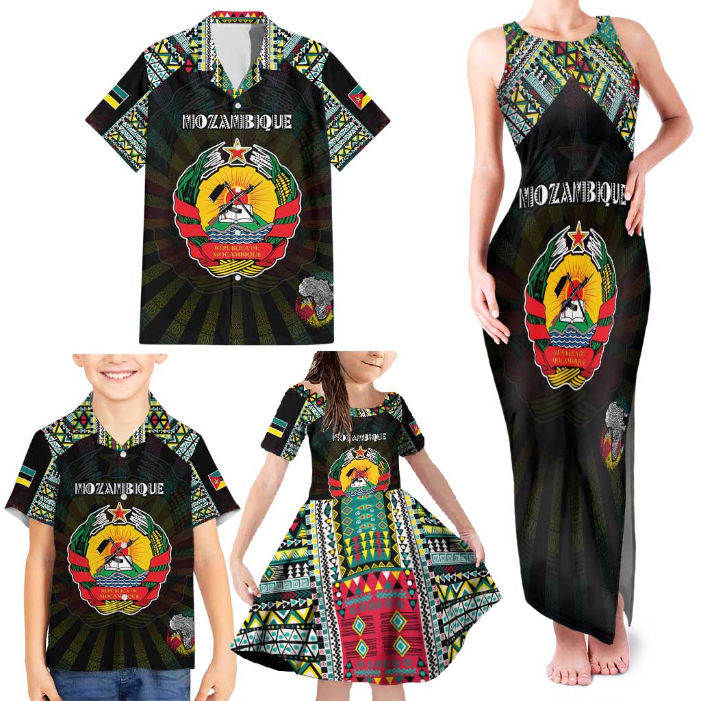 Personalized Mozambique Roots Family Matching Tank Maxi Dress and Hawaiian Shirt African Map in Fingerprint and Tribal Colors