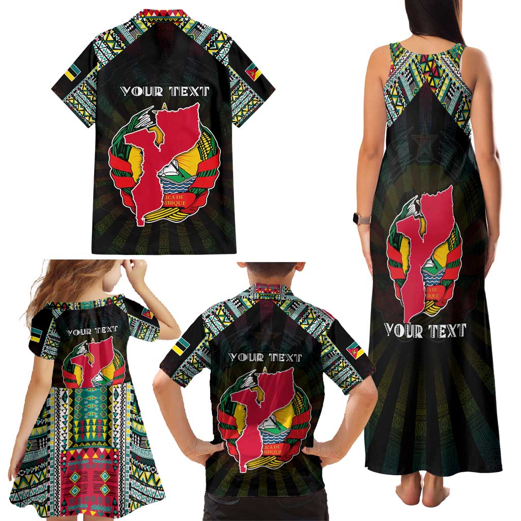 Personalized Mozambique Roots Family Matching Tank Maxi Dress and Hawaiian Shirt African Map in Fingerprint and Tribal Colors