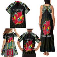 Personalized Mozambique Roots Family Matching Tank Maxi Dress and Hawaiian Shirt African Map in Fingerprint and Tribal Colors