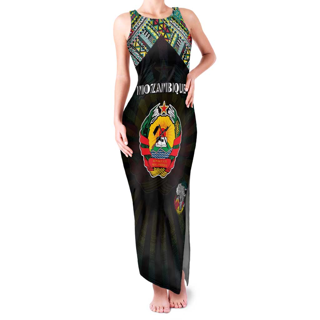 Personalized Mozambique Roots Family Matching Tank Maxi Dress and Hawaiian Shirt African Map in Fingerprint and Tribal Colors