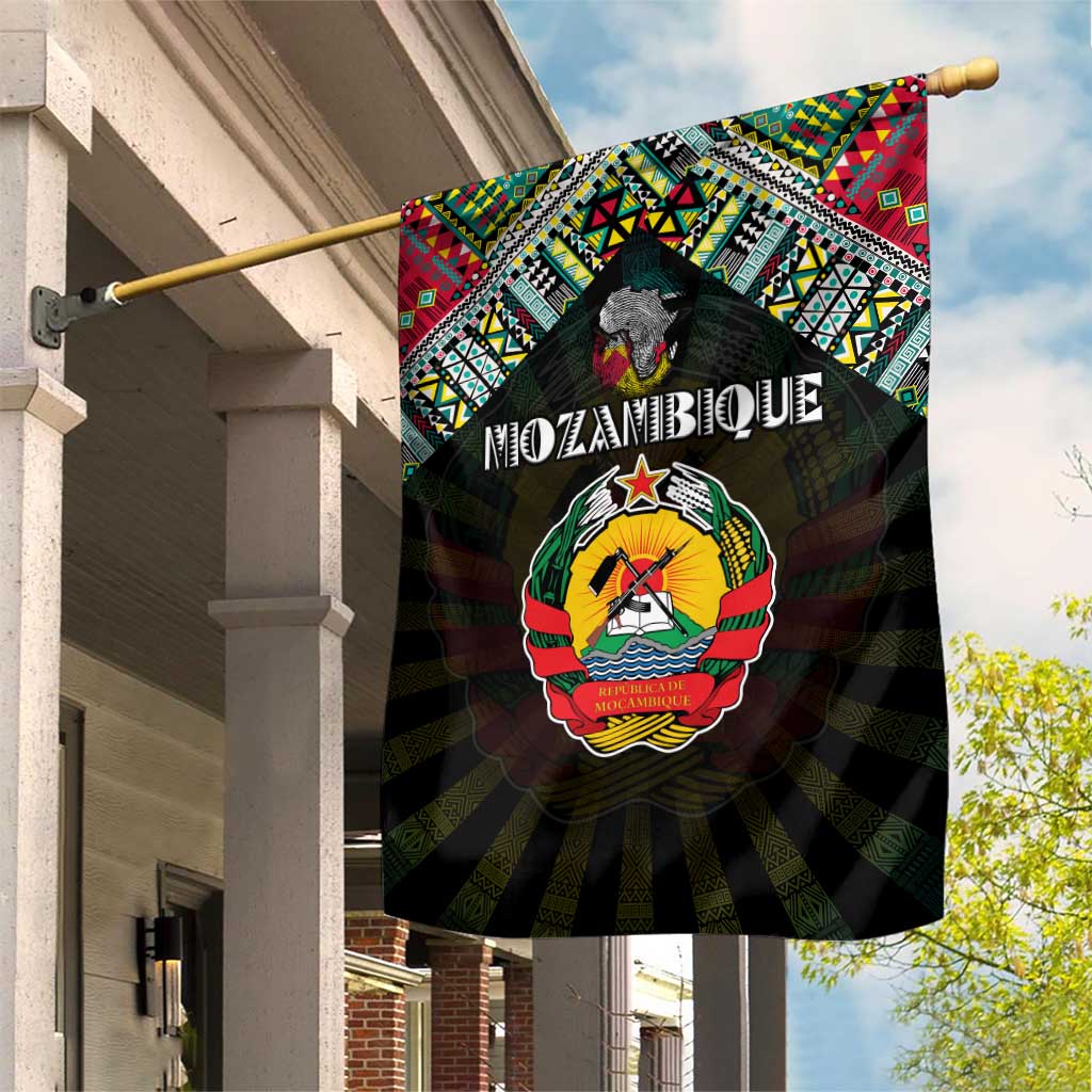 Mozambique Roots Garden Flag African Map in Fingerprint and Tribal Colors