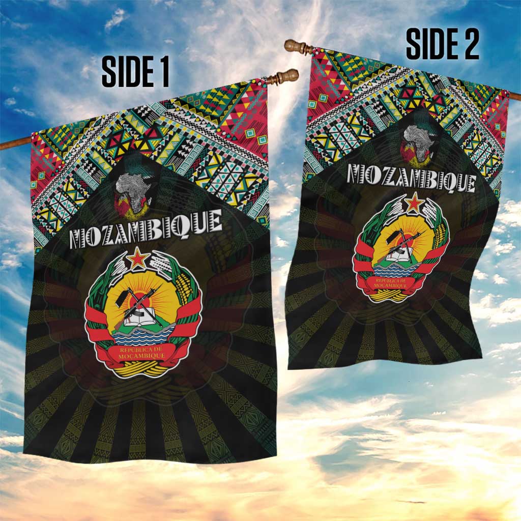 Mozambique Roots Garden Flag African Map in Fingerprint and Tribal Colors