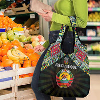 Mozambique Roots Grocery Bag African Map in Fingerprint and Tribal Colors
