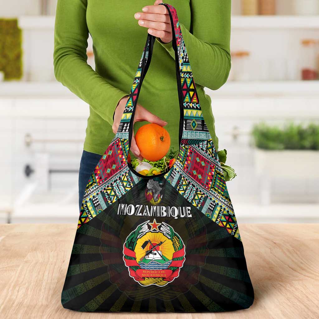 Mozambique Roots Grocery Bag African Map in Fingerprint and Tribal Colors