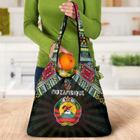 Mozambique Roots Grocery Bag African Map in Fingerprint and Tribal Colors