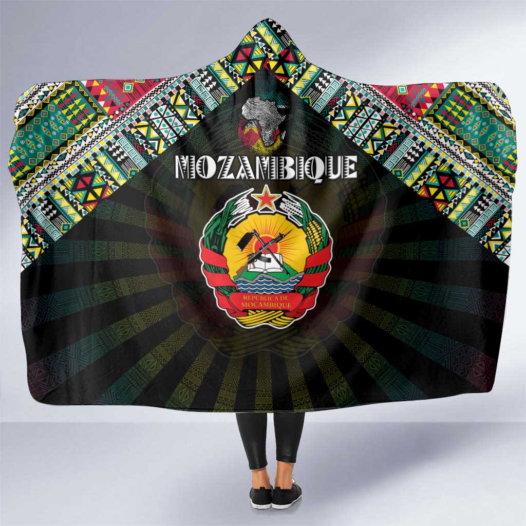 Mozambique Roots Hooded Blanket African Map in Fingerprint and Tribal Colors