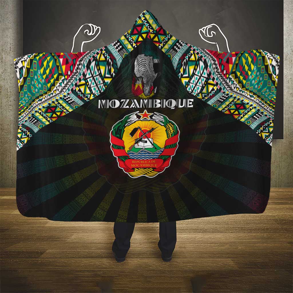 Mozambique Roots Hooded Blanket African Map in Fingerprint and Tribal Colors