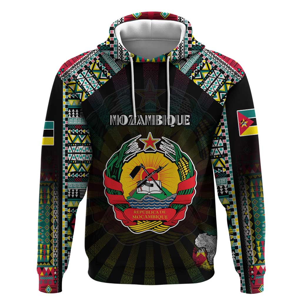 Personalized Mozambique Roots Hoodie African Map in Fingerprint and Tribal Colors
