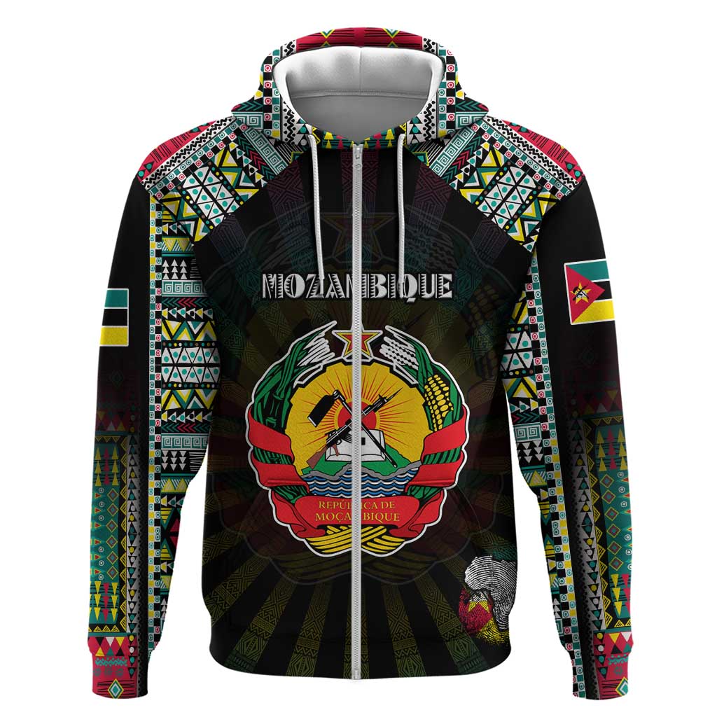 Personalized Mozambique Roots Hoodie African Map in Fingerprint and Tribal Colors