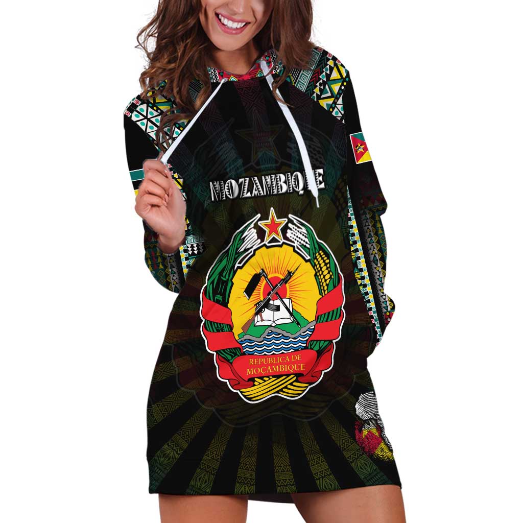 Personalized Mozambique Roots Hoodie Dress African Map in Fingerprint and Tribal Colors