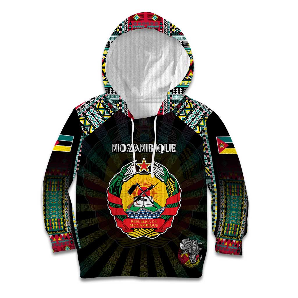 Personalized Mozambique Roots Kid Hoodie African Map in Fingerprint and Tribal Colors