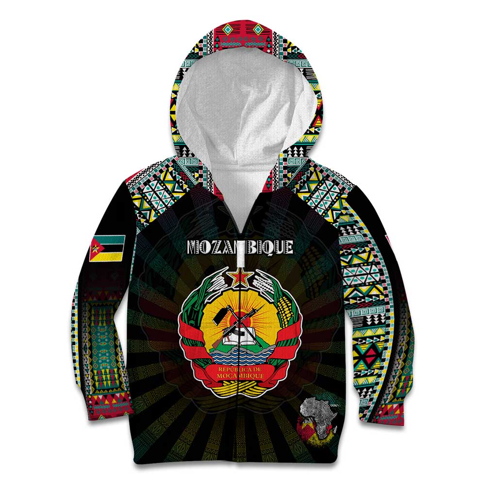 Personalized Mozambique Roots Kid Hoodie African Map in Fingerprint and Tribal Colors