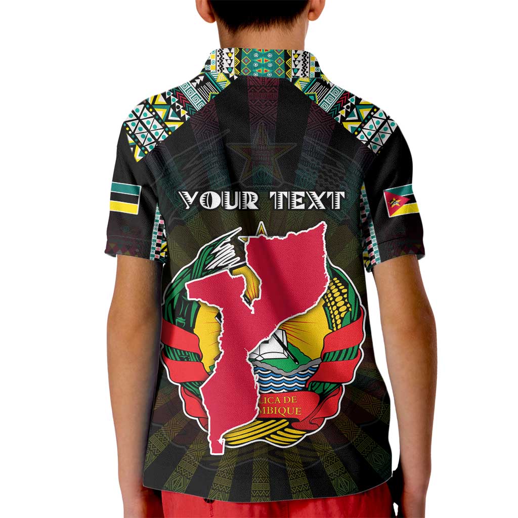 Personalized Mozambique Roots Kid Polo Shirt African Map in Fingerprint and Tribal Colors
