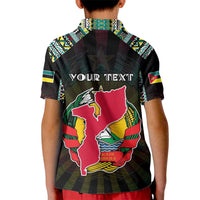 Personalized Mozambique Roots Kid Polo Shirt African Map in Fingerprint and Tribal Colors