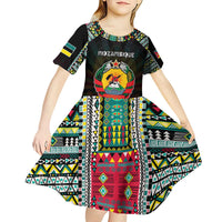 Personalized Mozambique Roots Kid Short Sleeve Dress African Map in Fingerprint and Tribal Colors
